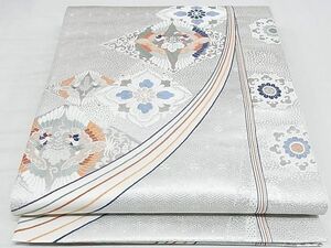 平和屋-こころ店■六通柄袋帯　糸織錦　向い鳳凰花文　プラチナ箔　正絹　逸品　A-hg1286