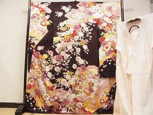 平和屋-こころ店■極上　振袖　長襦袢（無双仕立て）セット　刺繍　花毬文　金彩　着丈170cm　裄丈68.5cm　正絹　逸品　A-ta7860