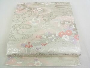 平和屋2■六通柄袋帯　立波鳳凰花文　銀糸　逸品　rt3159