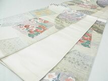 平和屋2■六通柄袋帯　唐織　色紙重ね花文　金銀糸　逸品　ox4769_画像6