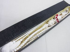 平和屋2■和装小物　振袖用帯締め　ちりめん　飾り付き　つまみ細工　花　パール　金糸　逸品　aaa6103