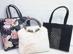 平和屋2■和装小物　和装バッグまとめて3点　トートバッグ　吉祥花文　雪輪花文　跳び兎　逸品　aaa6118