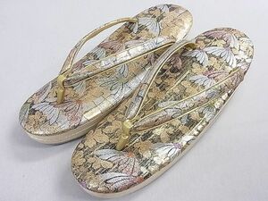 平和屋2■和装小物　草履　金鷲本舗　キンワシ印　東京謹製　草花　袋付き　逸品　aaa5996