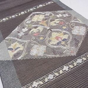 平和屋2■六通太鼓柄袋帯 駒刺繍 洋花花唐草文 金銀糸 逸品 fe7825の画像3