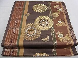 平和屋2■六通柄袋帯　時代屋　花蝶間道　金糸　逸品　ud3363