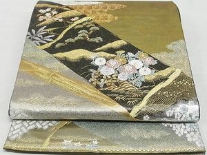 平和屋-こころ店■六通柄袋帯　琳派竹蒔絵文　金糸　正絹　逸品　A-gk1319