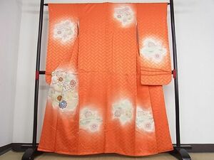 平和屋-こころ店■豪華振袖　駒刺繍　地紙草花文　暈し染め　金糸　着丈159cm　裄丈64cm　正絹　逸品　1B-np1907