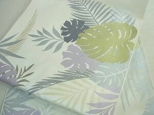 平和屋2■本場筑前博多織　八寸名古屋帯　枝葉文　モンステラ　逸品　jm2999