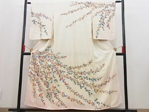 平和屋野田店■訪問着　金糸刺繍　枝垂れ菊楓文　暈し染め　金彩　逸品　n-hj8186