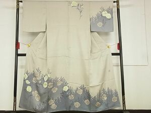 平和屋-こころ店■訪問着　作家物　草花文　ろうけつ染め　着丈153.5cm　裄丈63cm　正絹　逸品　A-ck7585