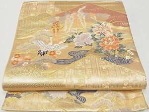 平和屋-こころ店■六通柄袋帯　唐織　松皮取小花文　金糸　正絹　逸品　A-ay693