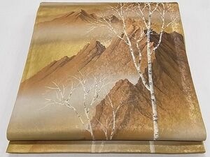 平和屋1■六通太鼓柄袋帯　遠山白樺文　金糸　引箔　逸品　1fb1516