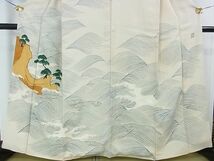 平和屋2■人間国宝　五代　田畑喜八　田畑禎彦　訪問着　駒刺繍　立波松文　金彩　逸品　eee7079_画像4