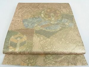 平和屋2■全通柄袋帯　紬地　器物花文　金彩　逸品　op8048