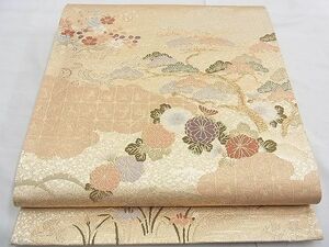 平和屋野田店■六通柄袋帯　唐織　箔宝錦　雲取菊松文　金糸　逸品　n-gt3317