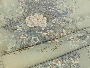 平和屋川間店■上質な小紋　草花文　暈し染　金彩　着丈162cm　裄丈68cm　正絹　逸品　B-oa5294