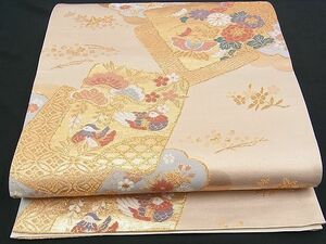 平和屋川間店■六通柄袋帯　色紙吉祥鴛鴦花蝶文　金糸　逸品　n-yc2405