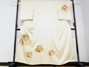 平和屋川間店■訪問着　駒刺繍　草花丸文　金彩　着丈160cm　裄丈63cm　正絹　逸品　A-zi5174