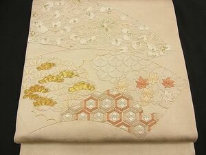 平和屋川間店■袋帯　総刺繍　駒刺繍　地紙吉祥草花文　金銀糸　逸品　n-bj0566