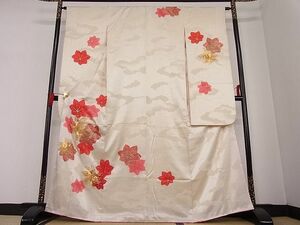 平和屋川間店■豪華振袖　駒刺繍　楓文　金彩　着丈162.5cm　裄丈64cm　正絹　逸品　A-dp3434