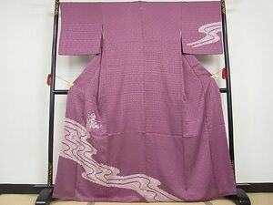 平和屋川間店■訪問着　絞り　刺繍　流水花籠文　着丈165cm　裄丈68.5cm　正絹　逸品　A-br3906