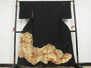 平和屋川間店■豪華黒留袖　作家物　刺繍　飛鶴吉祥宝尽くし　金彩　着丈156.5cm　裄丈63.5cm　正絹　逸品　A-br4285