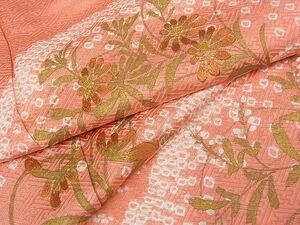 平和屋川間店■訪問着　絞り　刺繍　立波草花文　金彩　着丈156cm　裄丈63.5cm　正絹　逸品　B-wt7406