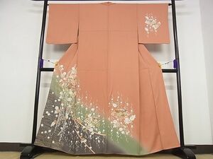 平和屋川間店■訪問着　扇面花蝶文　暈し染め　金彩　着丈160.5cm　裄丈64cm　正絹　逸品　B-ey3518