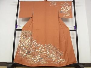 平和屋川間店■訪問着　刺繍　風景草花文　金彩　着丈158.5cm　裄丈64cm　正絹　逸品　B-ey3527