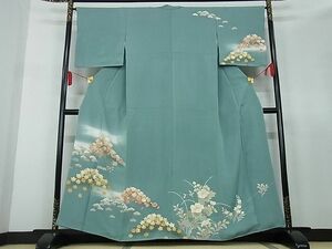 平和屋川間店■訪問着　刺繍　流水草花文　暈し染め　金彩　着丈161cm　裄丈65cm　正絹　逸品　A-zi4920