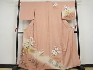 平和屋川間店■訪問着　刺繍　牡丹文　暈し染め　金彩　着丈161cm　裄丈67cm　正絹　逸品　A-br3921