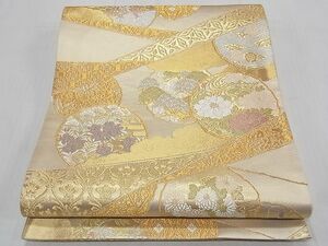 平和屋1■六通柄袋帯　唐織　絵皿花文　金糸　逸品　1fb1711