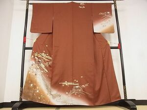 平和屋川間店■訪問着　流水花蝶文　暈し染め　金銀彩　着丈158cm　裄丈62cm　正絹　逸品　A-wj4085