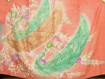 平和屋川間店■豪華振袖　駒刺繍　孔雀花文　暈し染め　金彩　着丈161cm　裄丈66cm　正絹　逸品　B-sa4101_画像3