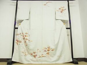 平和屋川間店■訪問着　流水花文　松竹梅　金彩　着丈166.5cm　裄丈68cm　正絹　逸品　B-dk4748