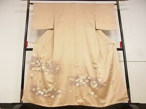 平和屋川間店■豪華色留袖　駒刺繍　飛鳥草花文　暈し染め　金彩　着丈156.5cm　裄丈62cm　正絹　逸品　A-wj4405