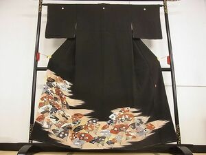 平和屋川間店■豪華黒留袖　作家物　扇面花文　暈し染め　金彩　着丈158cm　裄丈62cm　正絹　逸品　未使用　A-wj4798