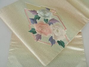 平和屋川間店■九寸名古屋帯　駒刺繍　松皮菱草花文　金糸　逸品　cm2632