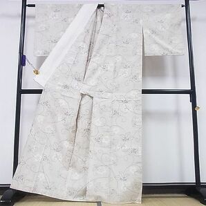 平和屋川間店■上質な紬 単衣 花唐草文 着丈162.5cm 裄丈64cm 正絹 逸品 B-zg5444の画像2