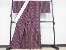 平和屋川間店■上質な紬　単衣　井桁絣　十字絣　着丈165.5cm　裄丈65.5cm　正絹　逸品　B-zg5747_画像3