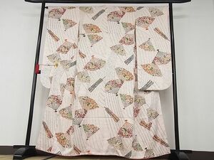 平和屋川間店■豪華振袖　扇面花文　金彩　着丈158.5cm　裄丈65cm　正絹　逸品　B-sa4549