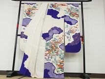 平和屋川間店■豪華振袖　駒刺繍　絞り　風景花文　金彩　着丈163.5cm　裄丈64cm　正絹　逸品　B-sa4553_画像2