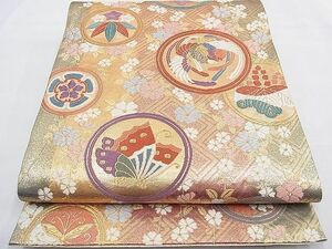 平和屋野田店■佐賀錦　六通柄袋帯　唐織　鳳凰吉祥花丸文　金糸　逸品　n-gt3284