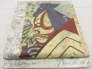 平和屋野田店■太鼓柄袋帯　総刺繍　駒刺繍　國政画　歌舞伎絵　金銀糸　逸品　n-kg5313