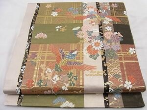 平和屋野田店■六通柄袋帯　鳳凰吉祥菊花文　金糸　逸品　n-pk4849