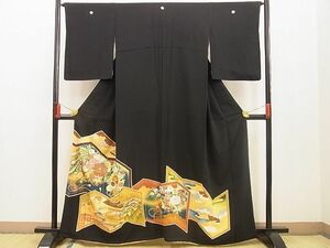 平和屋野田店■豪華黒留袖　屏風花車文　金彩　逸品　n-xi0861