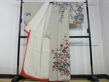 平和屋1■訪問着　型染め　流水群鶴花文　御召縮緬　逸品　an5220_画像2