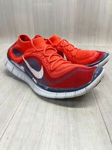 A-31 Nike ナイキ FREE FLYKNIT フリーフライニットウォーキングシューズ　カジュアルシューズ　メッシュシューズ　レッド　メンズ　28cm