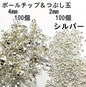 【200個】ボールチップ100個＆つぶし玉100個セット シルバー BAC04