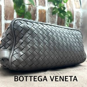 『美品希少色』BOTTEGA VENETA ボッテガヴェネタ セカンドバッグ クラッチ ハンドバッグ イントレチャート レザー グレー 灰色 メンズ